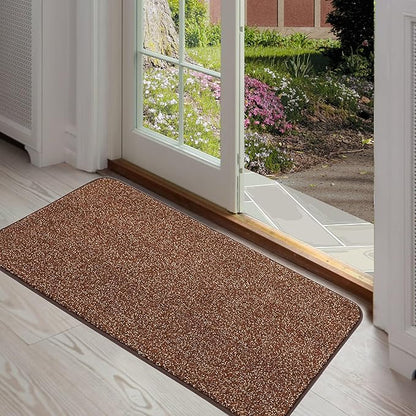 ITSOFT Dirt Trapper Indoor Door Mat & Entrance Rug For Wet Muddy Shoes and Pet Paws, Non-Slip Machine Washable, Shoe Scraper, Absorbent Welcome Dog Mat for Front Door, Entry Way (30x18, Brown & Camel)