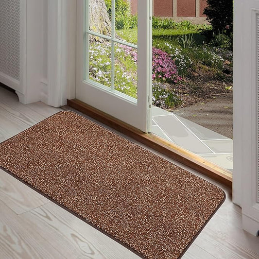 ITSOFT Dirt Trapper Indoor Door Mat & Entrance Rug For Wet Muddy Shoes and Pet Paws, Non-Slip Machine Washable, Shoe Scraper, Absorbent Welcome Dog Mat for Front Door, Entry Way (30x18, Brown & Camel)