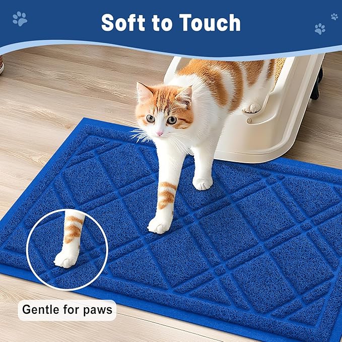 Smiry Cat Litter Box Mat 47x32, Non-Slip Water Resistant Litter Trapping Mat, Easy Clean Less Waste and Urine-Locking Cat Carpet for Indoor, Blue