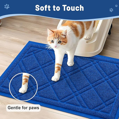 Smiry Cat Litter Box Mat 47x32, Non-Slip Water Resistant Litter Trapping Mat, Easy Clean Less Waste and Urine-Locking Cat Carpet for Indoor, Blue