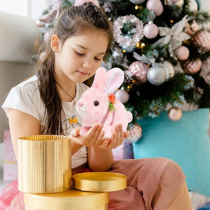 Easfan Walking Pink Rabbit Interactive Electronic Pet Plush Bunny Toy with Sounds Hopping Rabbit Ears Moving Educational Plush Toy Easter Birthday Gifts for Kids Girls, 7''