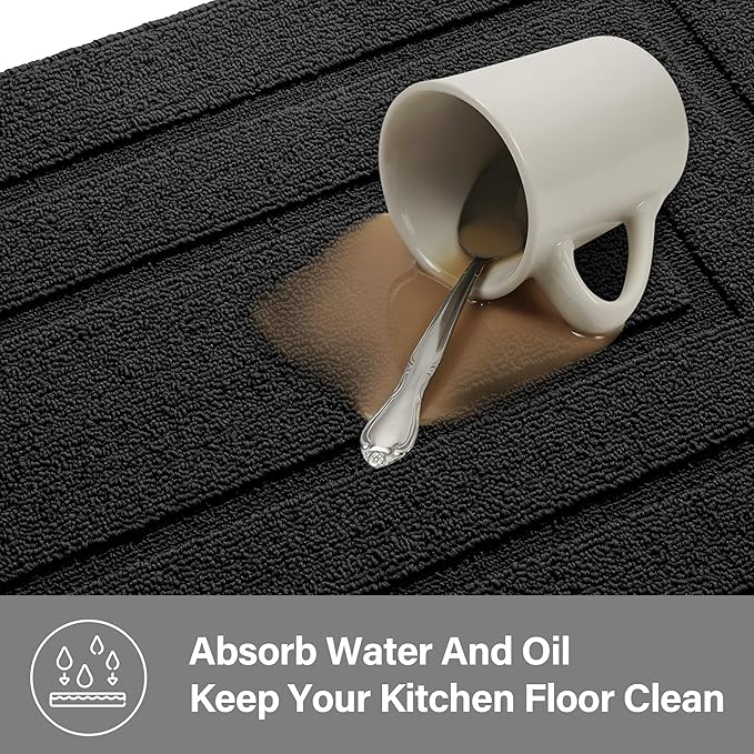 GRANNY SAYS Kitchen Mats for Floor, Kitchen Rugs Non Slip Washable, Thick Sink Rugs Floor Mats for Laundry Hardwood Floors, Washable Small Carpet Low Profile, 32'' x 20'', Black