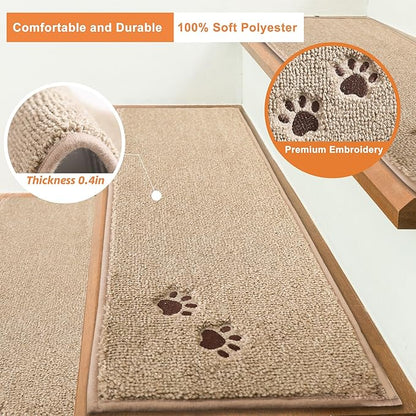 BEQHAUSE Stair Treads for Wooden Steps 28inX9in, Non Slip Carpet Stair Treads Indoor Stair Runners Machine Washable, Soft Stair Rugs Mat Surface Polyester TPE Backing, 15pcs, Beige