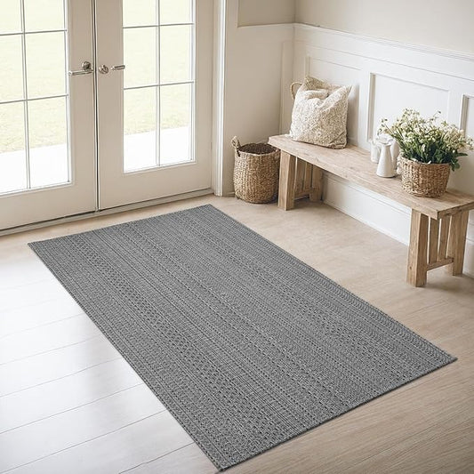 3x5 ft Area Rug - Machine Washable Non-Slip Boho Rug for Living Room, Woven Rug for Bedroom, Dining Room, Home Office - Soft, Lightweight, Stain-Resistant, Soundproof - Grey