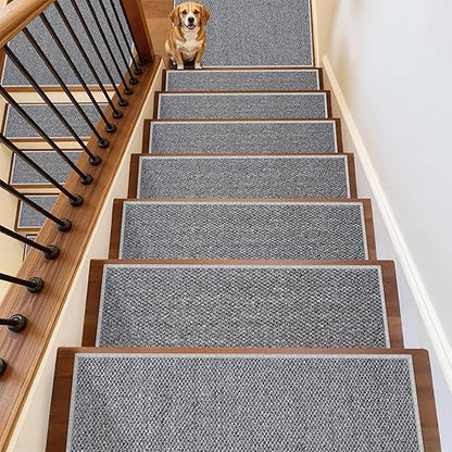 Carpet Stair Treads Non Slip - 28 Pack 8" x 30" Peel and Stick Stairs Tread for Wooden Steps Washable Stair Runners Rug Stain Resistant Edging Staircase Mat for Kids and Dogs(28pc, Grey)