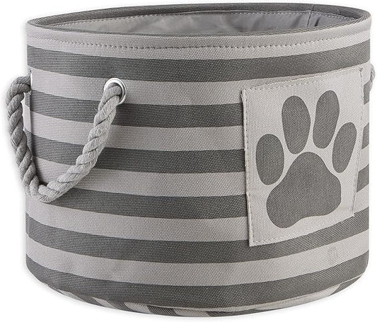 Bone Dry Pet Storage Collection Striped Paw Patch Bin, Small Round, Grayz, Medium Breeds