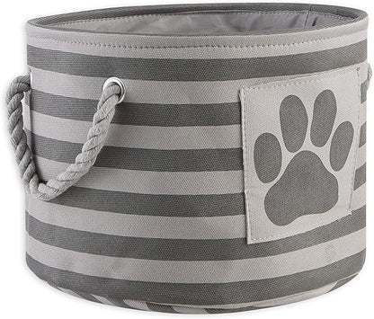 Bone Dry Pet Storage Collection Striped Paw Patch Bin, Small Round, Grayz, Medium Breeds (Pack of 12)