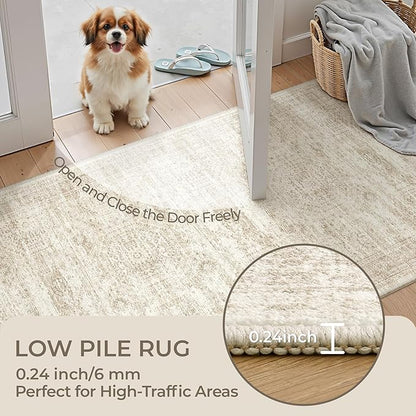 3x20 Washable Runner Rug for Hallway, Non-Slip Long Hallway Runner for Entryway, Soft Vintage Kitchen Mats for Floor, Abstract Dining Room, Bedroom, Living Room Rugs(3'x20', Beige/Ivory)