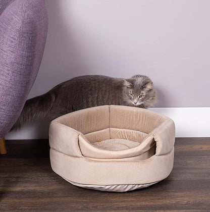 BIRDROCK HOME 2 in 1 Pet Bed for Cats or Small Dogs - Cozy Cat Cave or Plush Dog Bed - Indoor Teepee House for Pets (15 Inch Wide, Beige)