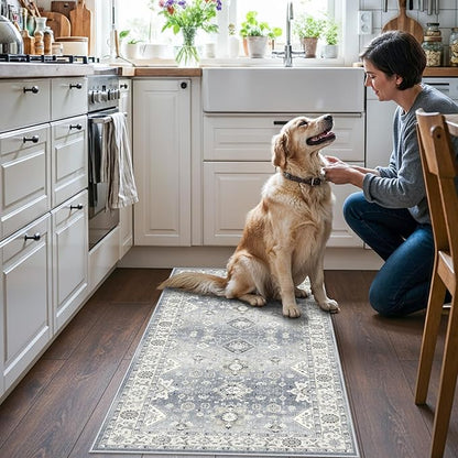 Washable 2x4 Kitchen Sink Rugs: Washable Non-Slip Hardwood Floor Mat for Stove Soft Stain Resistant Carpet Boho Home Decor for High Traffic Area Low-Pile Area Rug for Entryway Foyer(2x4,Grey)