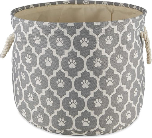 Bone Dry Pet Storage Collection Lattice Paw Print, Gray, Medium Round