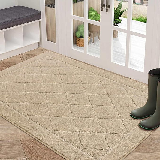 BEQHAUSE Dirt Trapper Door Mat 32" x 48", Doormat Non-Slip Entryway Rugs Washable, Dog Door Mat Stain Resistant and Absorbent Welcome Floor Mat for Front Back Door, Mud Wet Shoes & Paws, Warm Beige