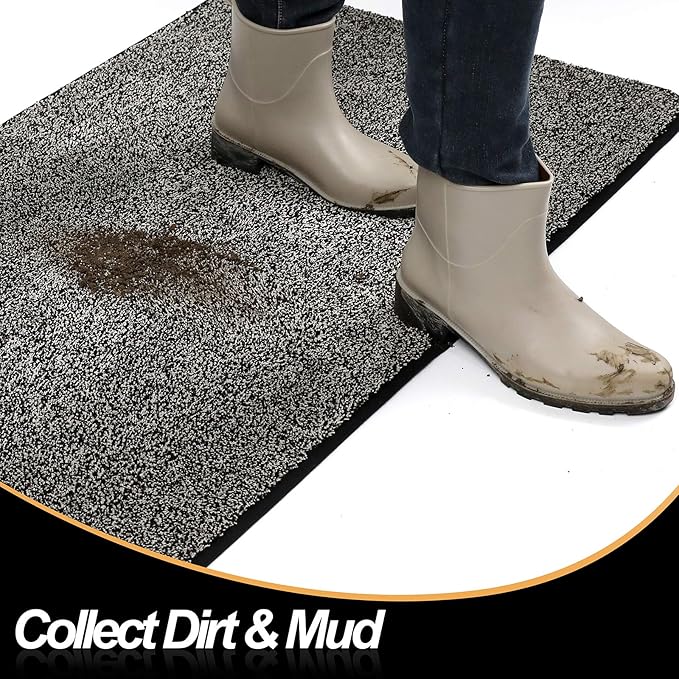 ITSOFT Dirt Trapper Indoor Door Mat & Entrance Rug For Wet Muddy Shoes and Pet Paws, Non-Slip Machine Washable, Shoe Scraper, Absorbent Welcome Dog Mat for Front Door, Entry Way (35x24, Black & White)