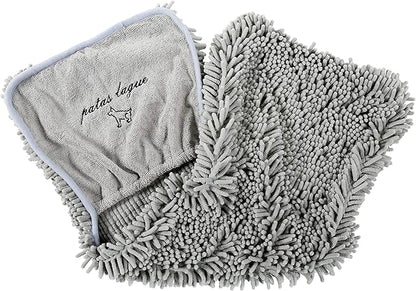 Patas Lague 2 Pack Absorbent Dog Towel for Drying Dogs Large, 35''x15'' Extra Large Microfiber Quick Drying Pet Bath Towel with Hand Pockets, Machine Washable Pet Shammy Grey Blue