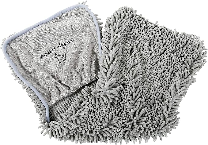 Patas Lague 2 Pack Absorbent Dog Towel for Drying Dogs Large, 35''x15'' Extra Large Microfiber Quick Drying Pet Bath Towel with Hand Pockets, Machine Washable Pet Shammy Grey Pink