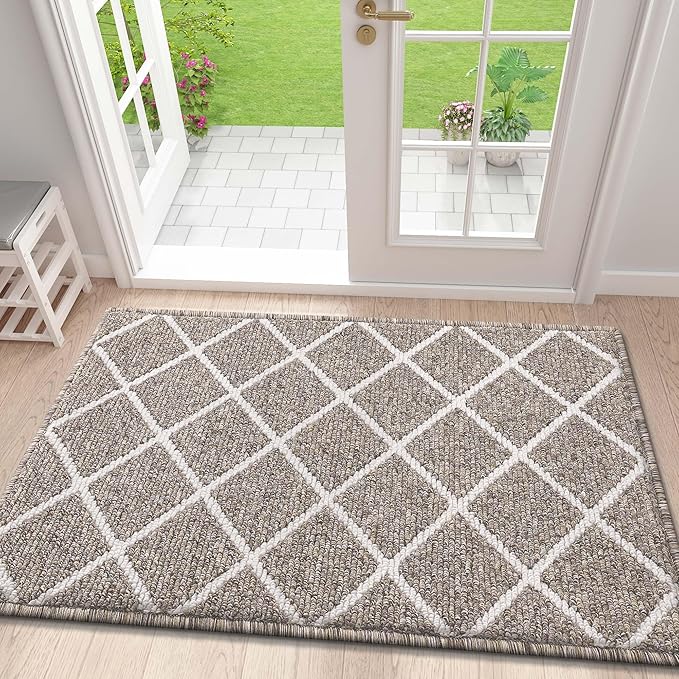Finchitty Indoor Door Mat, Dirt Resistant and Absorbent, Low-Profile, Non-Slip, Washable Inside Floor Mats for Front Door, Back, and Entrance, 32" x 20", Khaki