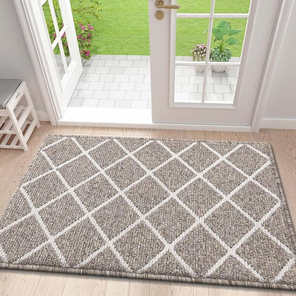 Finchitty Indoor Door Mat, Dirt Resistant and Absorbent, Low-Profile, Non-Slip, Washable Inside Floor Mats for Front Door, Back, and Entrance, 32" x 20", Khaki