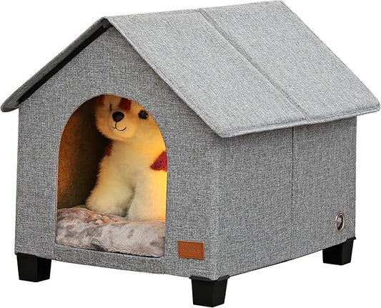 Indoor Dog House with Warm Plush Mat and Elevated Feet,Soft Dog Bed House for Medium Size Dog and Multiple Large Cat,Max Pets Size 20.8 X 13.7 Inches