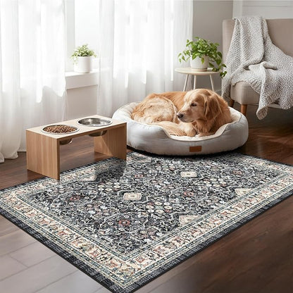 Washable Kitchen Area Rug 3x4: Indoor Non-Slip Soft Bedroom Bathroom Runners Stain Resistan Carpet for Entryway Laundry Dining Room Vintage Home Decor for Small Living Room Nursery Room(3x4,Black)