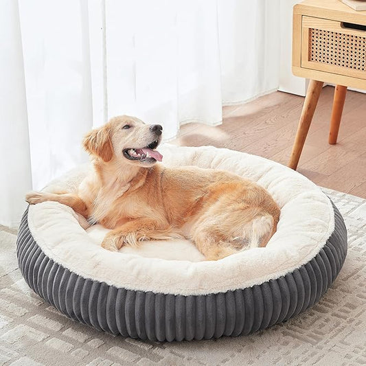 36 inches Donut Dog Bed for Large Dogs - Calming Round Pet Bed with Removable Cover,Washable Milk Plush Faux Fur, Fits Pets up to 80 lbs(Charcoal,Large)