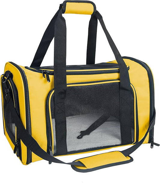 Soft Sided Carrier for Small Medium Cats Dogs,Removable Pad Collapsible Travel Pet Carrier Large Yellow