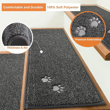 BEQHAUSE Stair Treads for Wooden Steps 28inX9in, Non Slip Carpet Stair Treads Indoor Stair Runners Machine Washable, Soft Stair Rugs Mat Surface Polyester TPE Backing, 4pcs, Charcoal