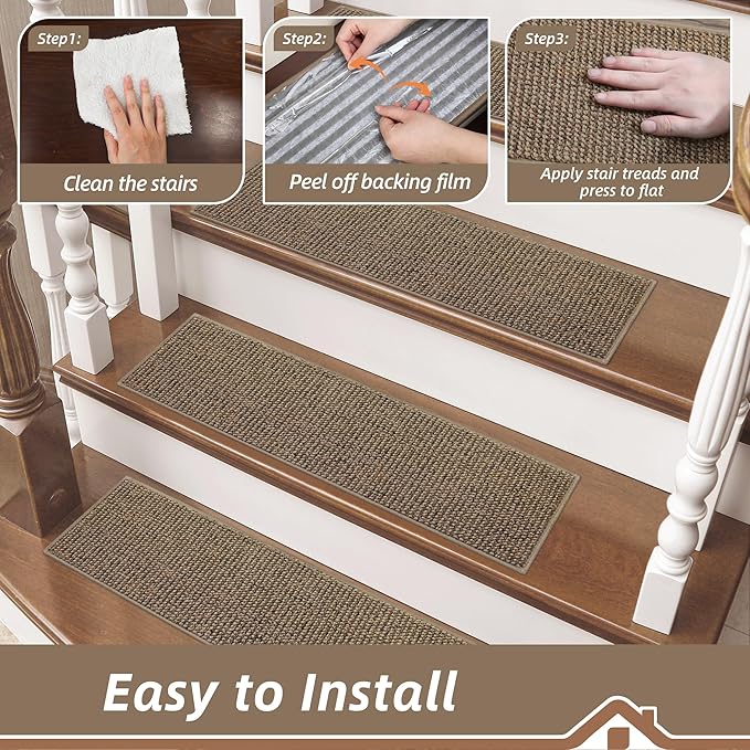 BEQHAUSE Stair Treads for Wooden Steps 28inX9in, Carpet Stair Treads Non Slip Indoor, Machine Washable Stair Runners for Kids Elders and Pets, Carpet for Stair Rugs Mat, TPE Backing, 4pcs, Taupe