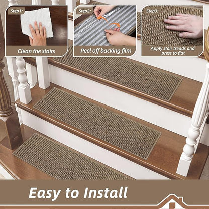 BEQHAUSE Stair Treads for Wooden Steps 28inX9in, Carpet Stair Treads Non Slip Indoor, Machine Washable Stair Runners for Kids Elders and Pets, Carpet for Stair Rugs Mat, TPE Backing, 4pcs, Taupe