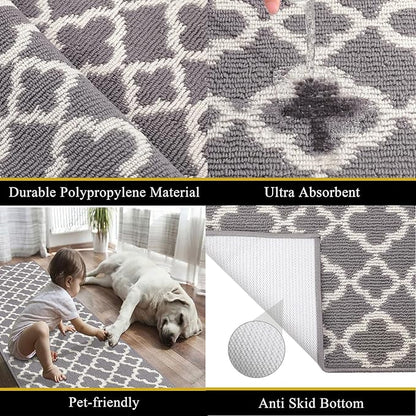 U'Artlines Long Runner Rug for Hallway 2×10feet Non Slip Kitchen Floor Carpet Runners Grey Geometric Pattern Machine Washable Area Rug for Entryway Bathroom