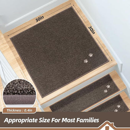 BEQHAUSE Stair Landing Rug Non-Slip 30"x30", Square Stair Landing Mats for Stairs Washable, Carpet Stair Treads Matching Mats for Wooden Steps Indoor Landing Rugs Surface Polyester TPE Backing, Brown