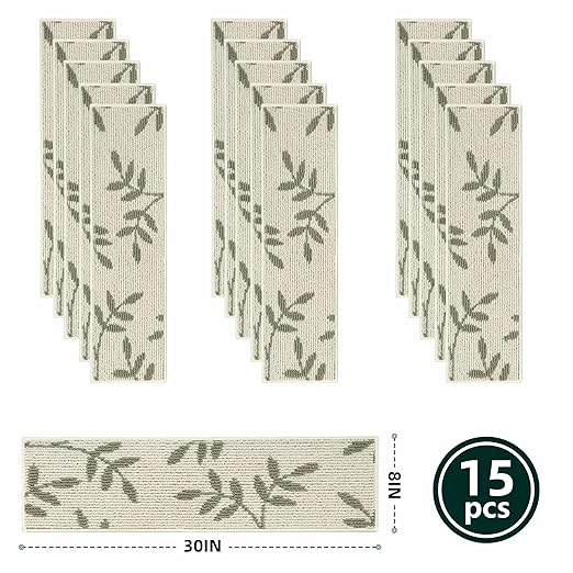 Carpet Stair Treads, Non-Slip Stair Treads for Wooden Steps Indoor, 30”x8” Stair Runner for Pets Non Skid Wood Staircase Step Treads Reusable, Set of 15, White