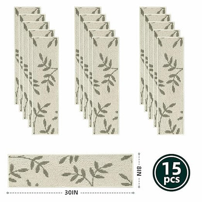 Carpet Stair Treads, Non-Slip Stair Treads for Wooden Steps Indoor, 30”x8” Stair Runner for Pets Non Skid Wood Staircase Step Treads Reusable, Set of 15, White