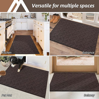 COSY HOMEER Door Mat Indoor Entrance, Non-Slip Absorbent Doormat for Front Door, Low-Profile Entryway Mat for Dirty Paws, Washable Dirt Trapper Mats (20"x32",Brown)
