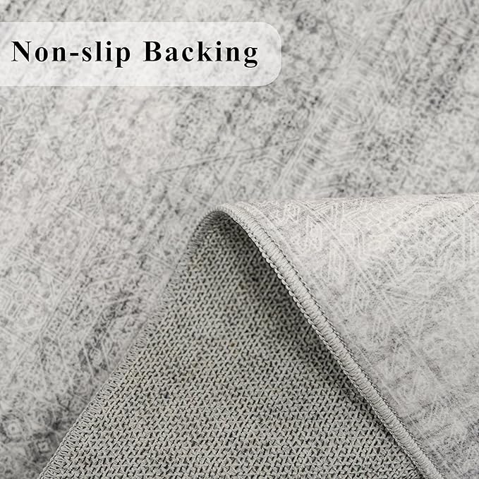 Washable Hallway 2x6 Runner Rugs: Soft Boho Geometric Entryway Kitchen Carpet Non-Slip Neutral Stain-Resistant Floor Mat for Bedroom Bathroom – Gifts for Newlyweds/Household Home Decor(Grey/Ivory,2x6)