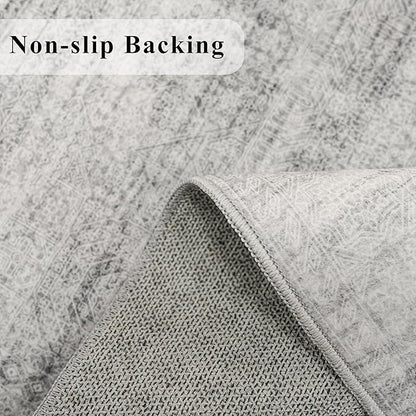 Washable Hallway 2x6 Runner Rugs: Soft Boho Geometric Entryway Kitchen Carpet Non-Slip Neutral Stain-Resistant Floor Mat for Bedroom Bathroom – Gifts for Newlyweds/Household Home Decor(Grey/Ivory,2x6)