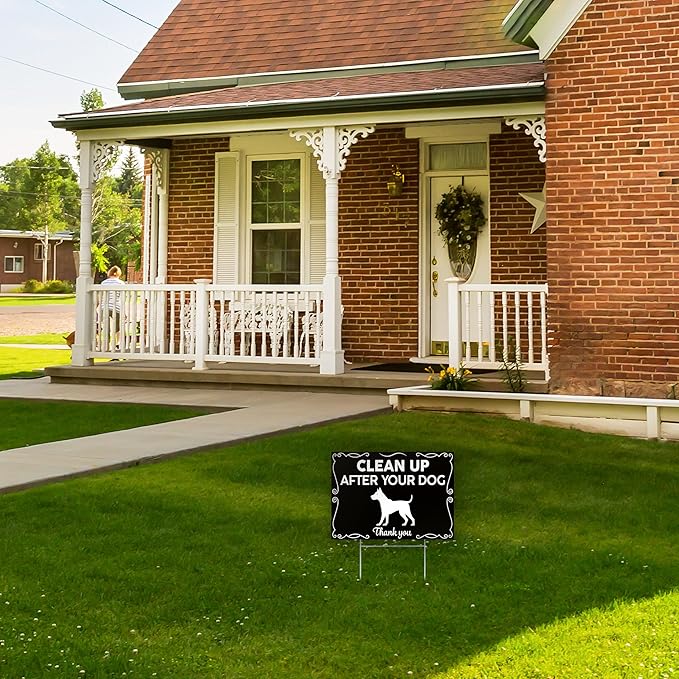2 PC Clean Up After Your Dog Signs - 8x12 Double Sided Coroplast Please Pick Up After Your Dog Sign