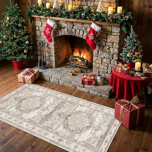 2x6 Non-Slip Runner for Hardwood Floors: Washable Short Hallway Kitchen Rug Vintage Soft Floor Mat for Living Room Bedroom Accent Farmhouse Carpet for College Dorm Stain Resistant Area Rug(Beige,2x6)