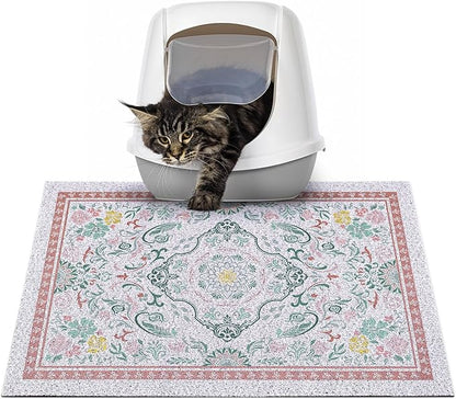 Glittme Cat Litter Mat with Non-Slip Bottom Litter Box Mat 24"X15" Litter Trapping Mat Easy to Clean Washable Cat Food Mat for Kitty,S