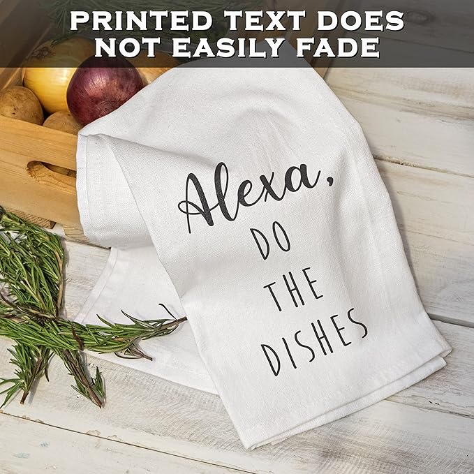 MAINEVENT Alexa Do The Dishes 18x24 Inch White Cotton Kitchen Towel