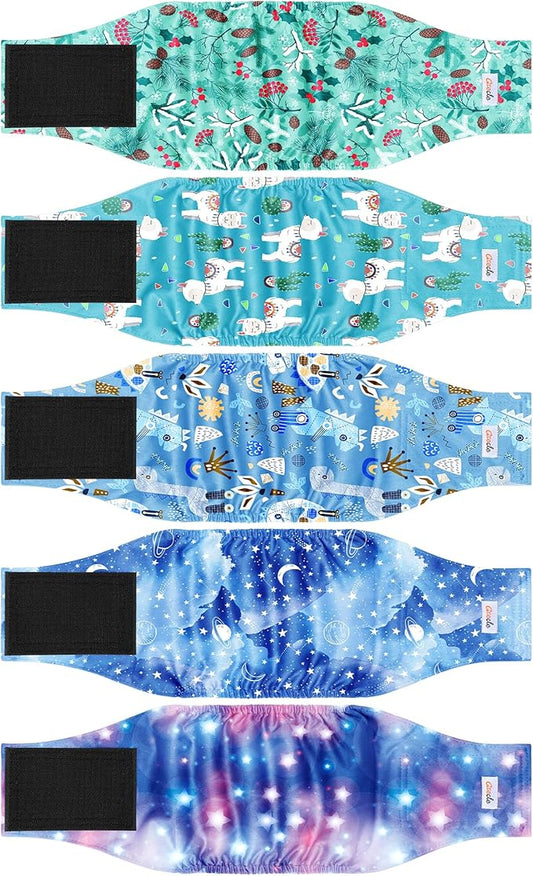 5 Pack Dog Diapers Male Reusable, Premium Belly Bands for Male Dogs, High Absorbing Dog Pee Wraps for Doggie in Incontinence or Excitable Urination and Training Galaxy XXL