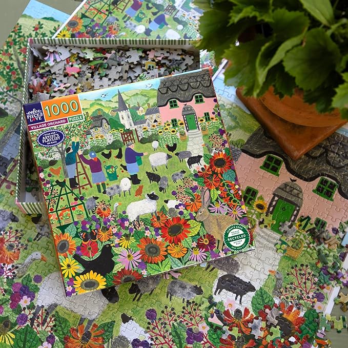 eeBoo 1000 Piece Puzzle - Village Orchard Jigsaw Puzzle for Adults, Square 23" x 23" Made with Recycled Board & Vegetable-Based Ink