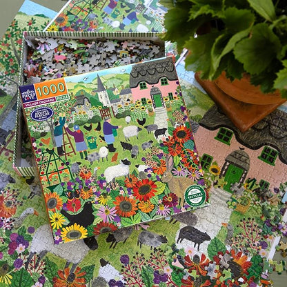 eeBoo 1000 Piece Puzzle - Village Orchard Jigsaw Puzzle for Adults, Square 23" x 23" Made with Recycled Board & Vegetable-Based Ink