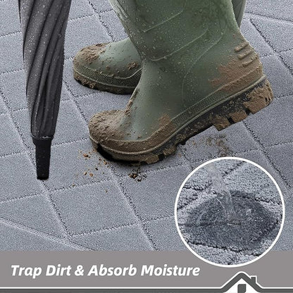 BEQHAUSE Dirt Trapper Door Mat 24" x 60", Doormat Non-Slip Entryway Rugs Washable, Dog Door Mat Stain Resistant and Absorbent Welcome Floor Mat for Front Back Door, Mud Wet Shoes & Paws, Grey