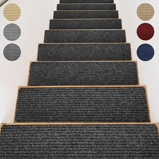 Stair Treads for Wooden Steps - Non Slip Stairs Carpet Tape Peel and Stick with Double Adhesive Tape Set of 15 Stripe- Black