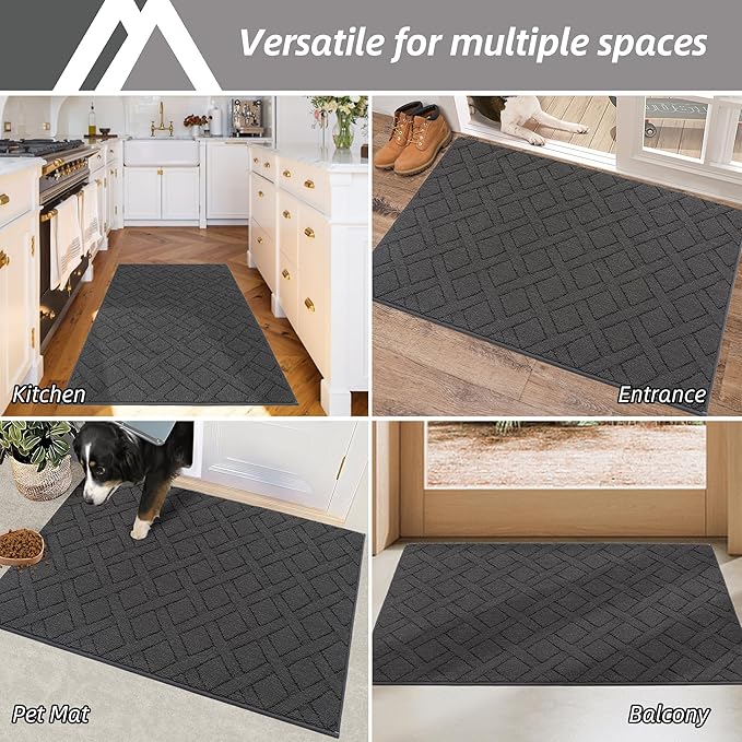 COSY HOMEER Door Mat Indoor Entrance, Non-Slip Absorbent Doormat for Front Door, Low-Profile Entryway Mat for Dirty Paws, Washable Dirt Trapper Mats (24"x36", Dark Grey)