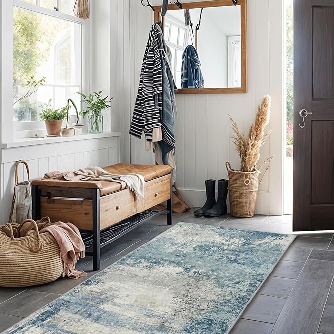Rug Runners Abstract 2x6 - Washable Hallway Runner Rugs Non Slip Kitchen Carpet Low Pile Soft Indoor Floor Mat Front Door for Bedroom Entryway Laundry 2x6 Blue