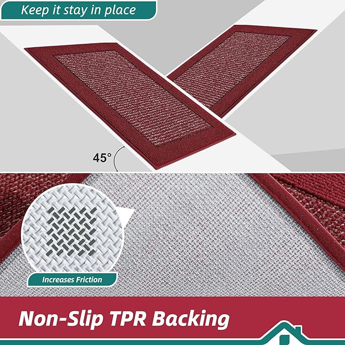 BEQHAUSE Indoor Door Mat 20" x 48", Dirt Trapper Door Mats Non-Slip Entryway Rugs Washable, Resist Dirt Absorbent Welcome Mat, Low Profile Floor Mats for Front Back Door and Entryway, Red