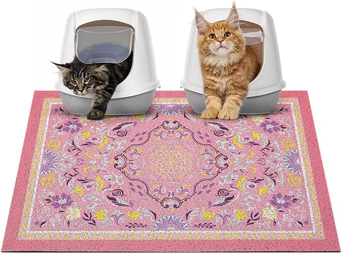 Glittme Cat Litter Mat with Non-Slip Bottom Litter Box Mat 33"X22" Litter Trapping Mat Easy to Clean Washable Cat Food Mat for Kitty,L