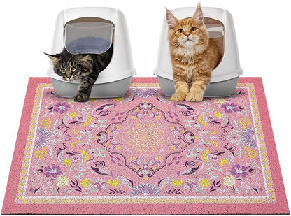 Glittme Cat Litter Mat with Non-Slip Bottom Litter Box Mat 33"X22" Litter Trapping Mat Easy to Clean Washable Cat Food Mat for Kitty,L