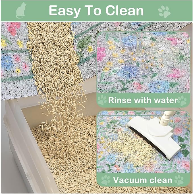 Glittme Cat Litter Mat with Non-Slip Bottom Litter Box Mat 24"X15" Litter Trapping Mat Easy to Clean Washable Cat Food Mat for Kitty,S